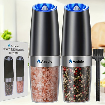 Electric Salt and Pepper Grinder Set 2-Pack Gravity Sensing – Battery Powered LED Light One-Hand Operation | Adjustable Coarseness Black Kitchen Gadget | Perfect Birthday Gift for Home Cooks