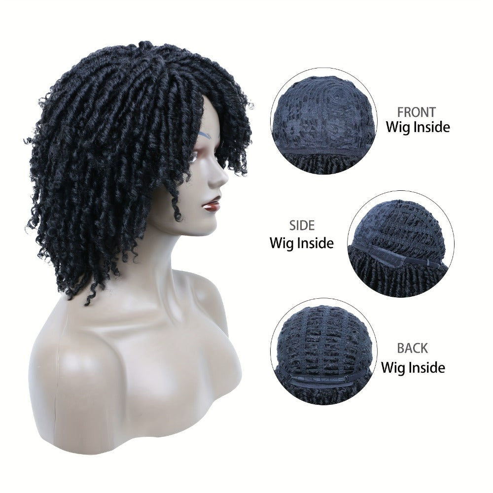 Synthetic Wig 12-Inch Goddess Faux Locs Headband Style with Curly Ends in Three Colors for Festivals