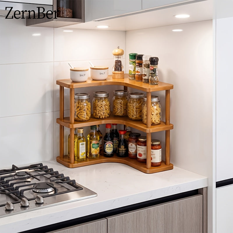 Corner Shelf Kitchen Organizer 3-Tier Brown Triangular Countertop Rack for Coffee Station Accessories