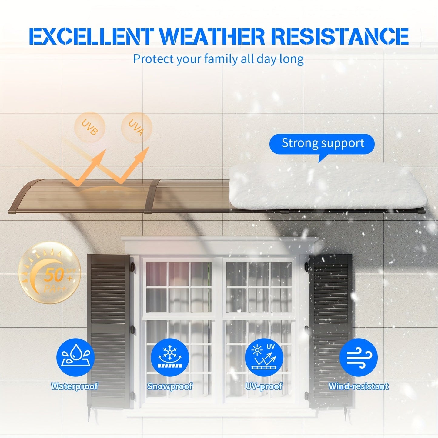 Door Awning Polycarbonate Window Canopy UPF50+ UV Rain Protection