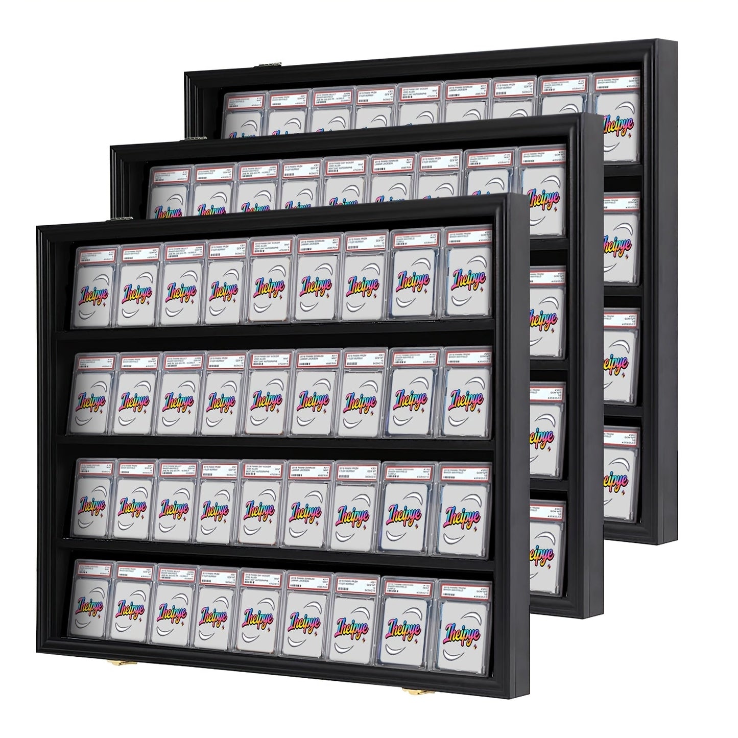 Black 36-Slot Wall Display Frame for Graded Sports Cards with Two Locks and One-, Two- or Three-Case Options