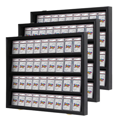 Black 36-Slot Wall Display Frame for Graded Sports Cards with Two Locks and One-, Two- or Three-Case Options