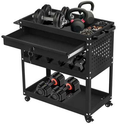Rolling Tool Cart 3-Layer with Drawers & Screw Box Storage, Heavy-Duty Mechanic Trolley on Wheels for Garage Workshop Repair Shop, 400LBS / 450LBS / 550LBS Load Capacity, Industrial Tool Organizer