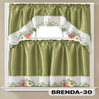 Three-Piece Patterned Kitchen Curtain Set with One Valance, Two Tiers and Forty-Six Exact Design Options