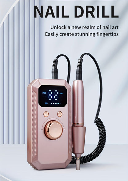 Electric Nail Drill Rechargeable 11 Grinding Heads & 20 Sanding Rings High-Speed Nail Grinder Machine for Acrylic Gel Natural Nails - Home Salon Manicure Pedicure Tool, Grey Rose Gold White