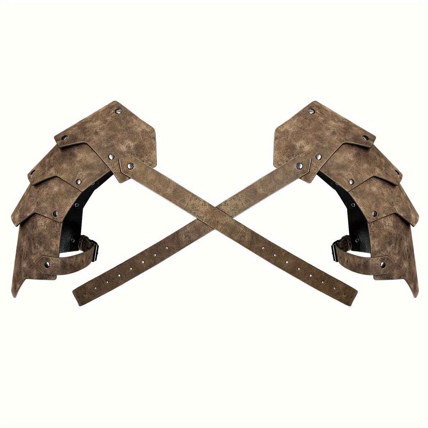 Medieval Costume Shoulder Armor Pair with Layered Riveted Panels, Cross-Back Straps and Three Checkout Colors