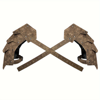 Medieval Costume Shoulder Armor Pair with Layered Riveted Panels, Cross-Back Straps and Three Checkout Colors