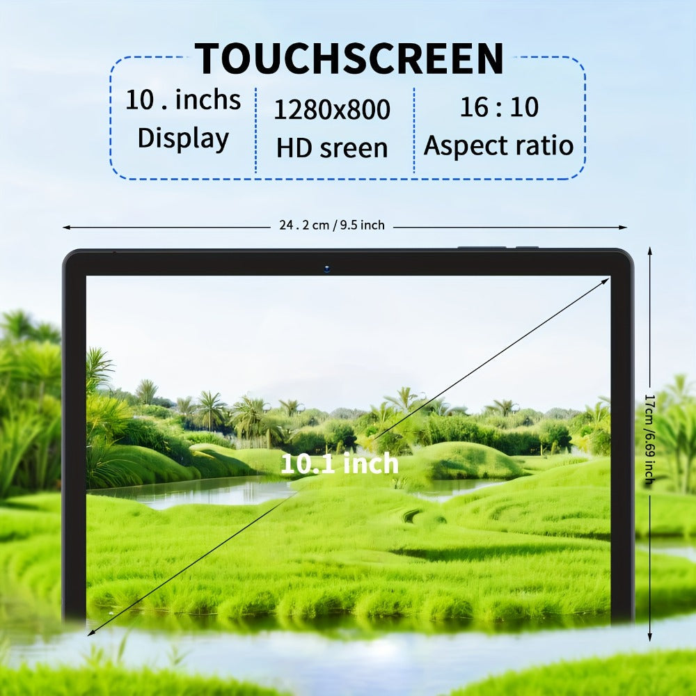 10.1 Inch Android 13 Tablet, 4GB RAM 64GB ROM 1TB Expandable, 6000mAh Battery, Quad-Core HD IPS Display, Dual Cameras, WiFi – Pritom 2025 Model, Silver Grey