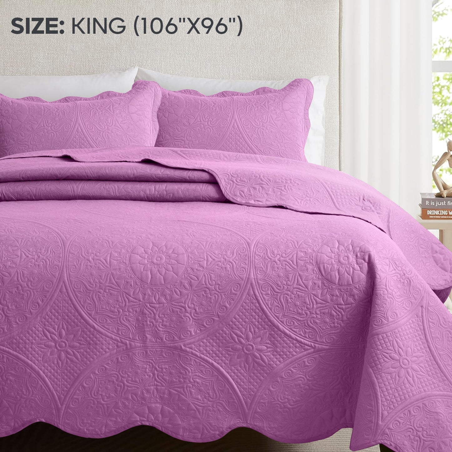Quilted Bedspread Set 3 Piece – Soft Floral Coverlet with Pillow Shams, Lightweight Breathable Quilt for Bedroom & Guest Room, All Season Bed Cover
