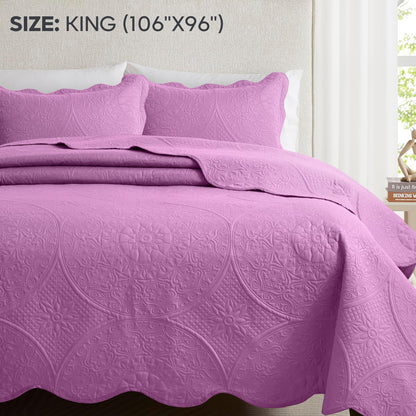 Quilted Bedspread Set 3 Piece – Soft Floral Coverlet with Pillow Shams, Lightweight Breathable Quilt for Bedroom & Guest Room, All Season Bed Cover
