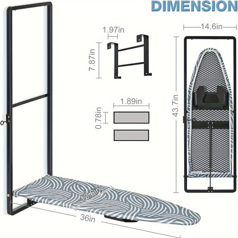 Wall-Mounted Fold-Down Ironing Board with 36-by-12-Inch Surface in Light Blue or Blue Covers