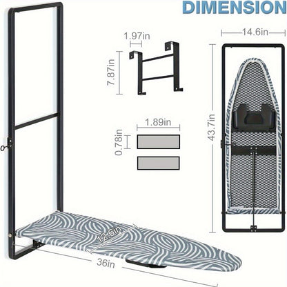 Wall-Mounted Fold-Down Ironing Board with 36-by-12-Inch Surface in Light Blue or Blue Covers