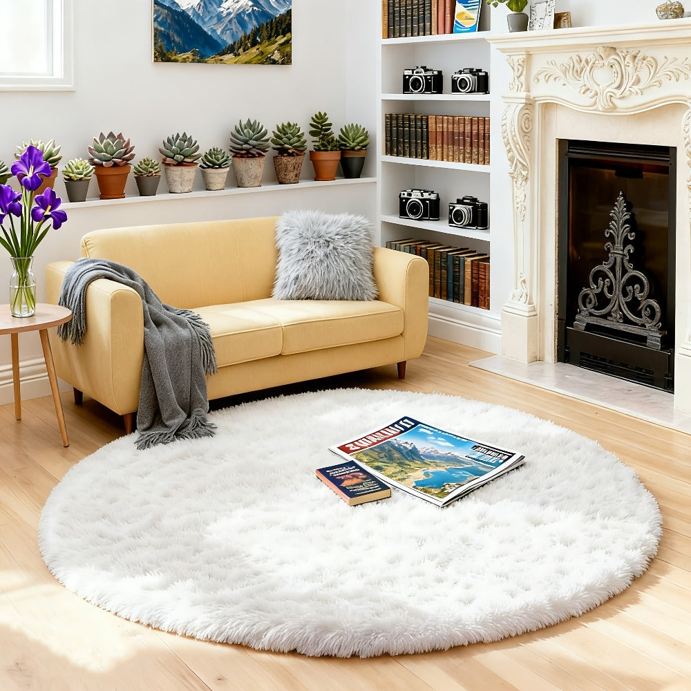 Round Shaggy Area Rug in Seven Solid or Tie-Dye Colors with 4 x 4-Foot to 8 x 8-Foot Sizes