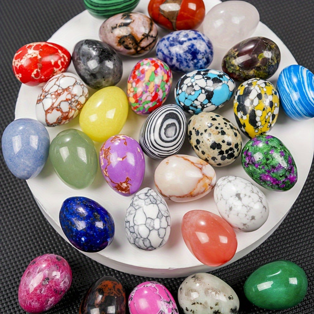 Thirty-Piece Mixed-Pattern Polished Egg-Shaped Stone Set for Bowls, Shelves, Crafts and Seasonal Displays