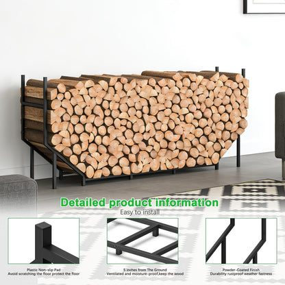 Firewood Rack | Heavy Duty Steel Indoor Outdoor Fireplace Patio Deck