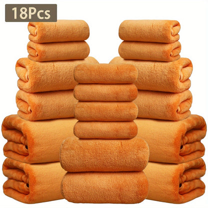 Coral Velvet Bath Towel Set 18pcs – 4 Bath Towels 4 Hand Towels 10 Washcloths Hotel Quality Soft Absorbent