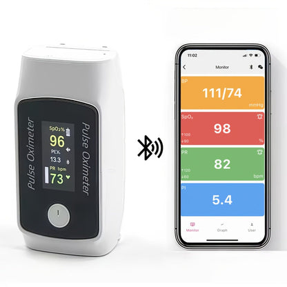 Fingertip Pulse Oximeter with Rotating Display, Bluetooth-Labeled Data View and 6.6 x 3.3 cm Body