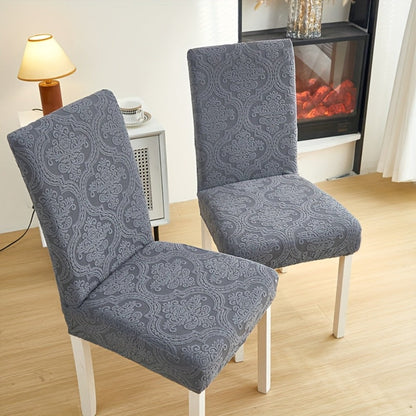 Paisley Stretch Velvet Dining Chair Covers in Off White, Light Gray, Deep Gray or Khaki, Four- or Six-Piece Sets