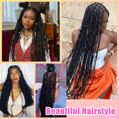 Thirty-Six-Inch Bohemian Square-Braid Wig with Curly Ends and Four Black, Blonde or Burgundy Options