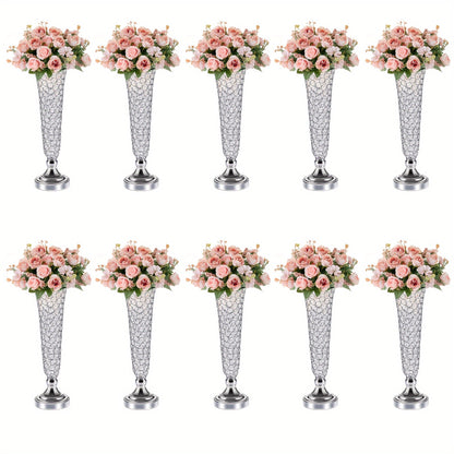 Crystal-Style Trumpet Decorative Vase Set in Gold or Silver and Two- or Ten-Piece Options for Home and Everyday Use