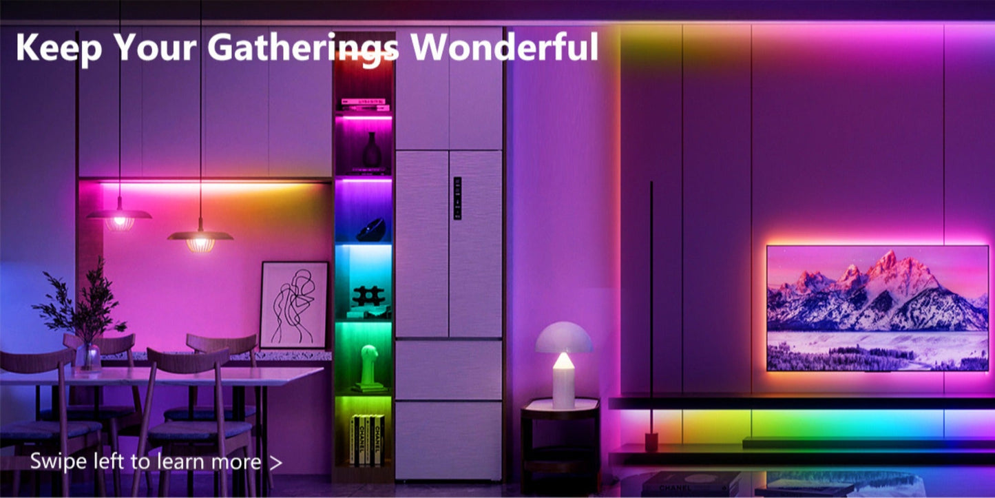 RGB Smart IC LED Strip Light Kit, 25ft to 200ft with App, Handheld Remote, Music Mode and Five Length Options