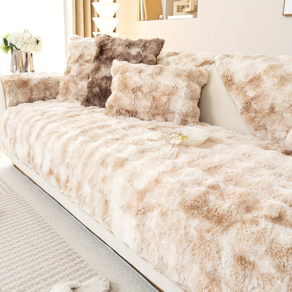Sofa Cover, Faux-Lamb Plush Gradient Couch Pad in Five Colors with Armchair, Backrest and Seat Sizes