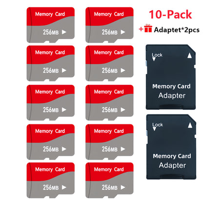 MicroSD Memory Card 10-Pack in 128MB, 256MB or 512MB Capacity Options with Two Full-Size SD Adapters