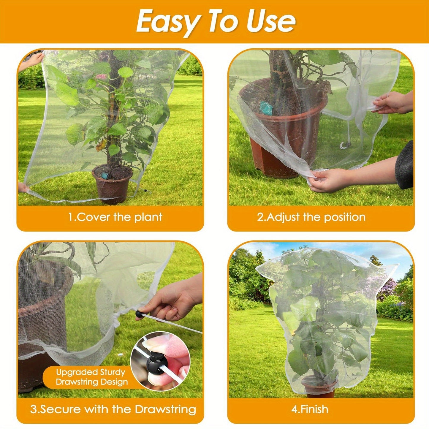 Four-Pack Drawstring Plant Protection Bags in Three Sizes for Fruit Trees, Shrubs and Garden Covers
