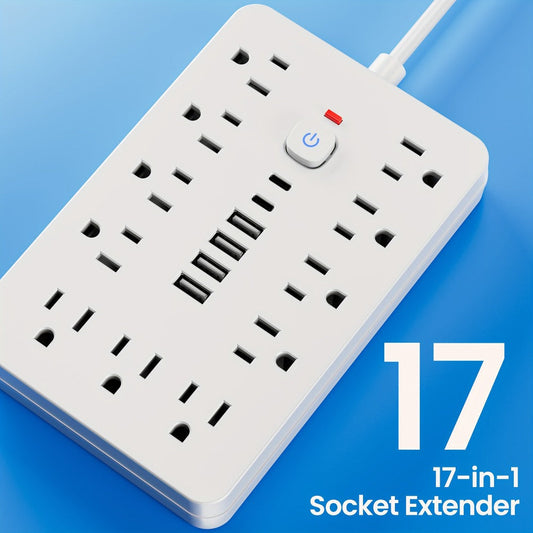 Power Strip 17-in-1 Flat-Plug Surge Protector with 11 AC Outlets, 4 USB-A, 2 USB-C and Spacious Outlet Layout