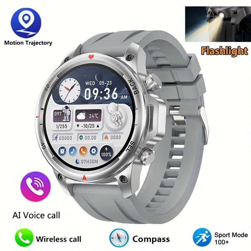 GPS NFC Smartwatch for Men – AI Voice Calling, 360×360 HD Screen, Built-in Compass, Motion Trajectory, Heart Rate Sleep Fitness Tracker – Outdoor Sports Watch Black Silver Steel
