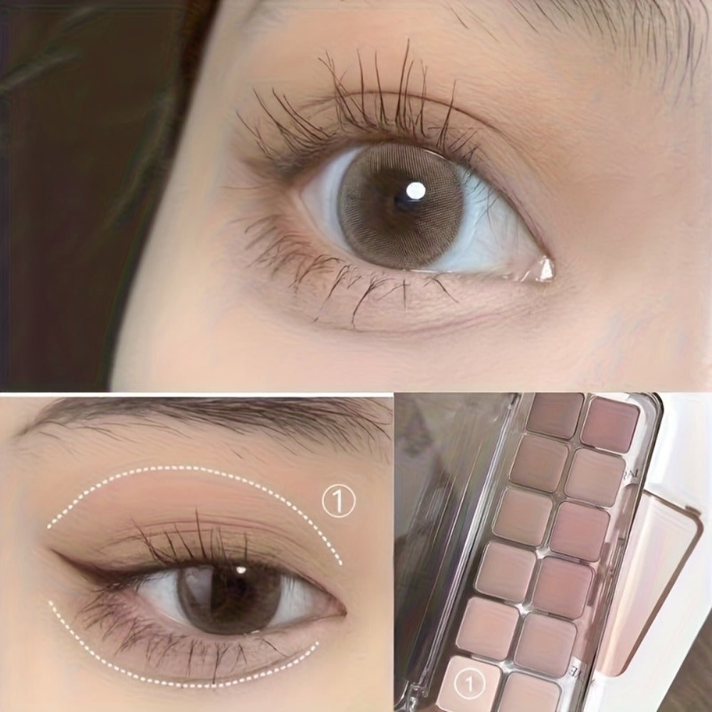 Eyeshadow Palette 12 Colors with Brush 2-in-1 Eyeshadow & Blush – Shimmer Glitter Matte Pearlescent Shades, Waterproof Long-Lasting Light Pink Series, Travel Size Eye Makeup for Women & Beginners