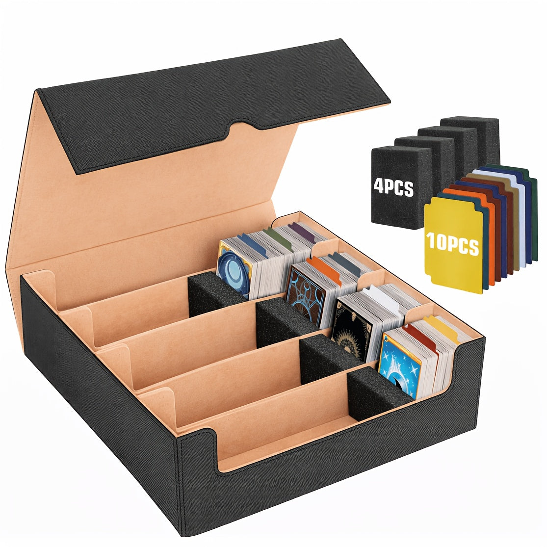 Five-Row Trading Card Storage Box with 48 Dividers, Five Foam Supports and 3200+ or 4000+ Capacity Options