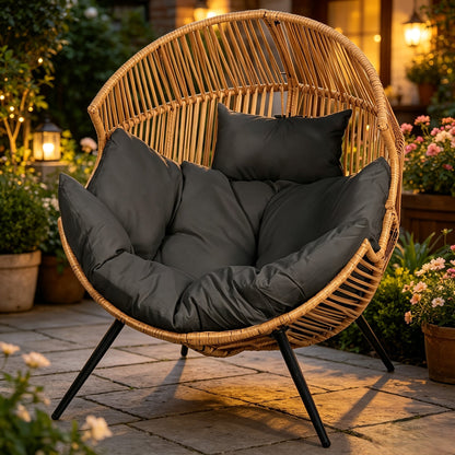 Egg Chair Outdoor Wicker PE Rattan Oversized Patio Lounge Chair with Cushion Rocking Egg Chair for Backyard Balcony Garden Beige Black Black/Rattan