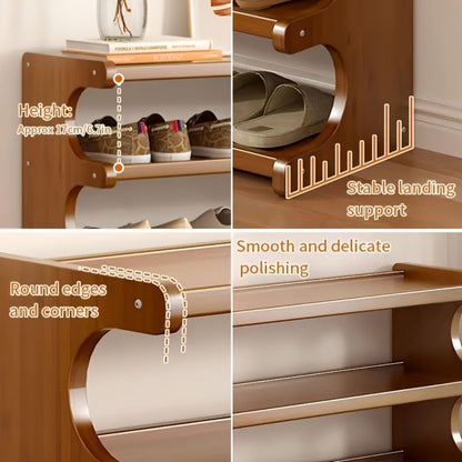 Shoe Rack Wood-Grain Freestanding Organizer with 3-Tier, 5-Tier or 6-Tier Brown Height Options