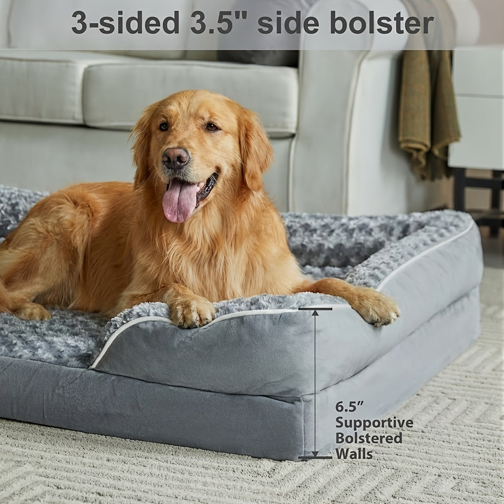 Grey C-Shape Bolster Pet Bed with Foam-Filled Center and Seven Size Options from M to XXXL