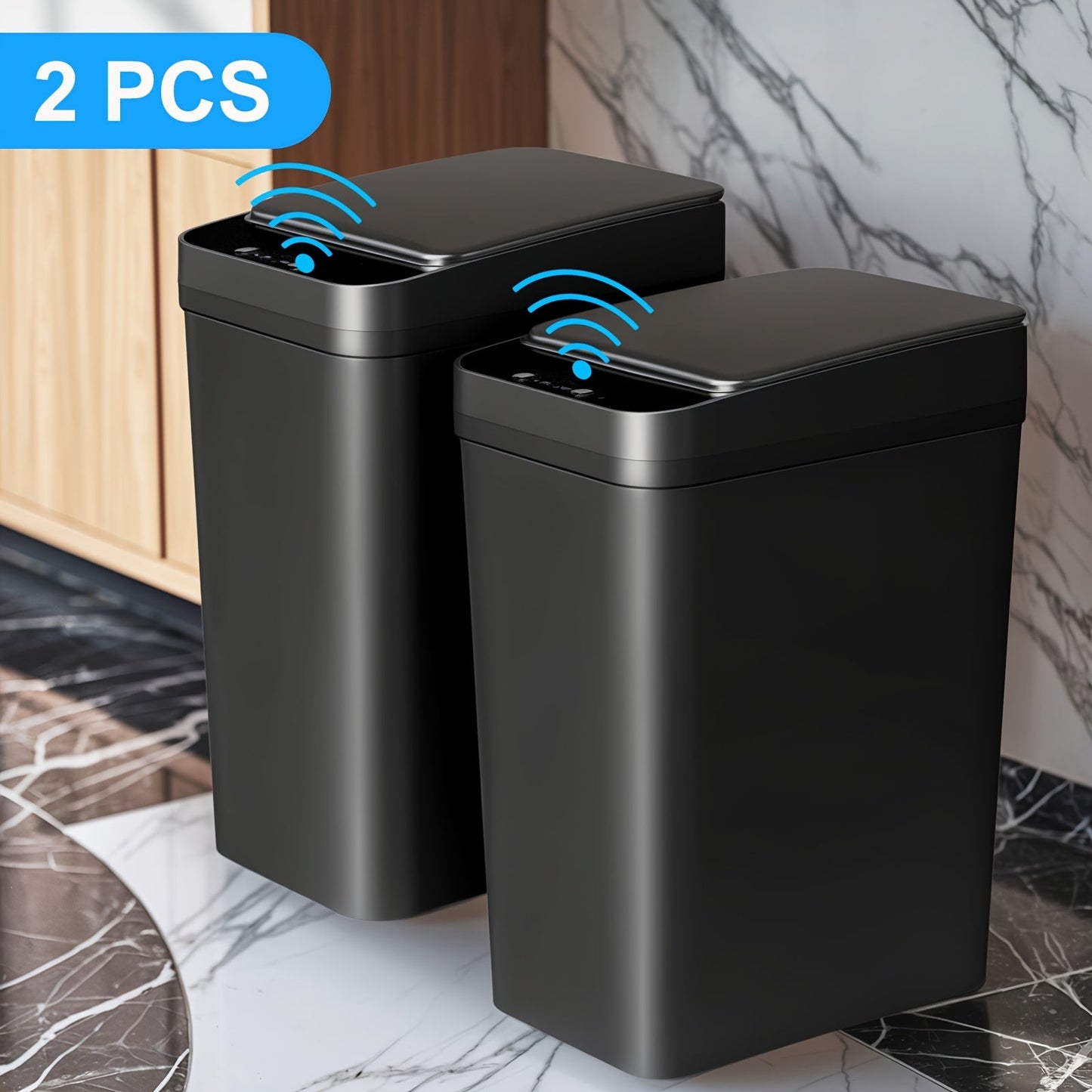 Two-Piece Motion Sensor Trash Can Set with 4.2 and 2.6-Gallon Narrow Bins in White or Black