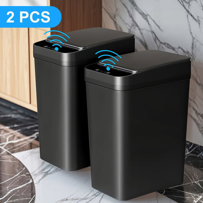 Two-Piece Motion Sensor Trash Can Set with 4.2 and 2.6-Gallon Narrow Bins in White or Black