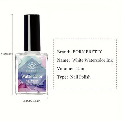 Gel Nail Polish – Blooming White Watercolor Gradient Flower Effect — Semi-Permanent Soak-Off LED UV Nail Art Ink, Floral Marble Manicure…