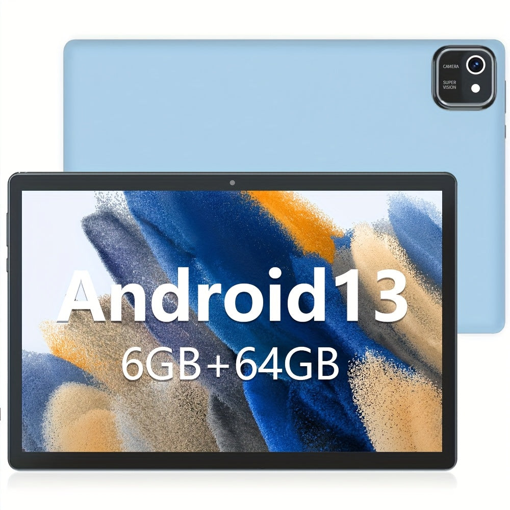 Android 13 Tablet 10 Inch, 64GB ROM + 128GB Expandable, 6000mAh Battery, 1280x800 HD Touchscreen, Quad-Core Processor, 5MP + 8MP Dual Cameras, WiFi, Stereo Speakers - Ideal for Kids, Seniors & Daily Use