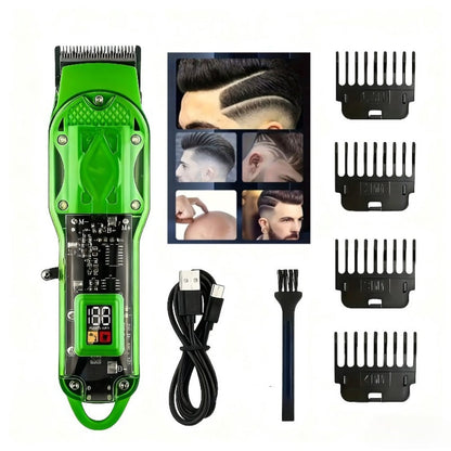 Transparent-Shell Hair Clipper with Digital Display, Six Single-Clipper Colors or Black Three-Piece Grooming Kit