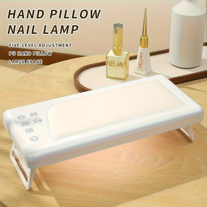 Wide Rectangular Hand-Pillow LED Nail Lamp with 28 x 13cm Base, Five Timer Settings and White Finish