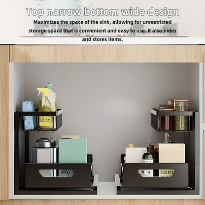 Two-Tier Pull-Out Cabinet Organizer with Upper and Lower Sliding Trays in Grey, Black or White Package Options
