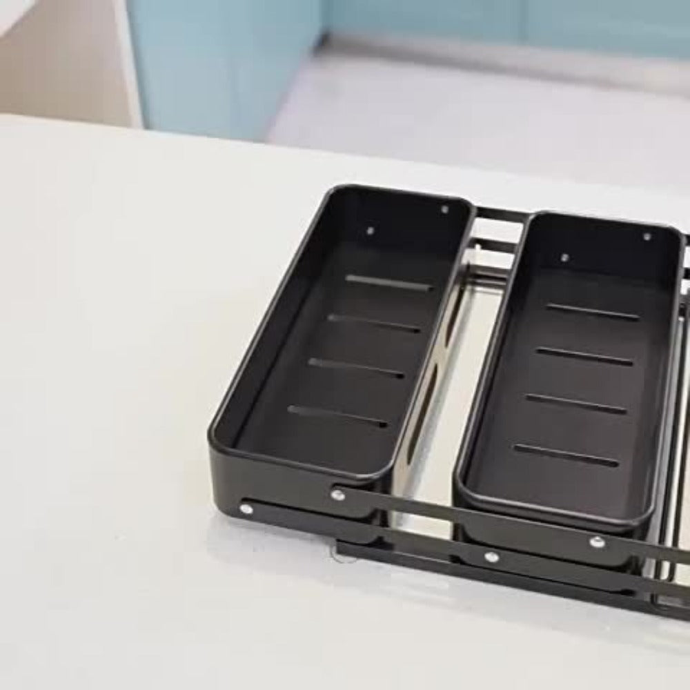 Three-Tier Foldable Spice Rack Organizer in Black or White with Front Rails and Side Supports
