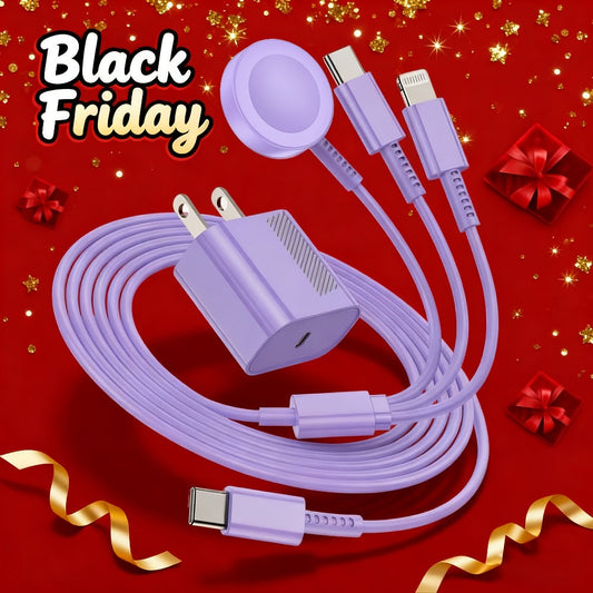 Apple Watch Charger Set 3-in-1 Magnetic Cable 6.6ft with 20W USB-C Wall Charger – Compatible with Apple Watch Ultra 2 Ultra SE Series 9 8 7 6 5 4 3 2 1 iPhone 15 14 13 12 11 AirPods White Pink Purple