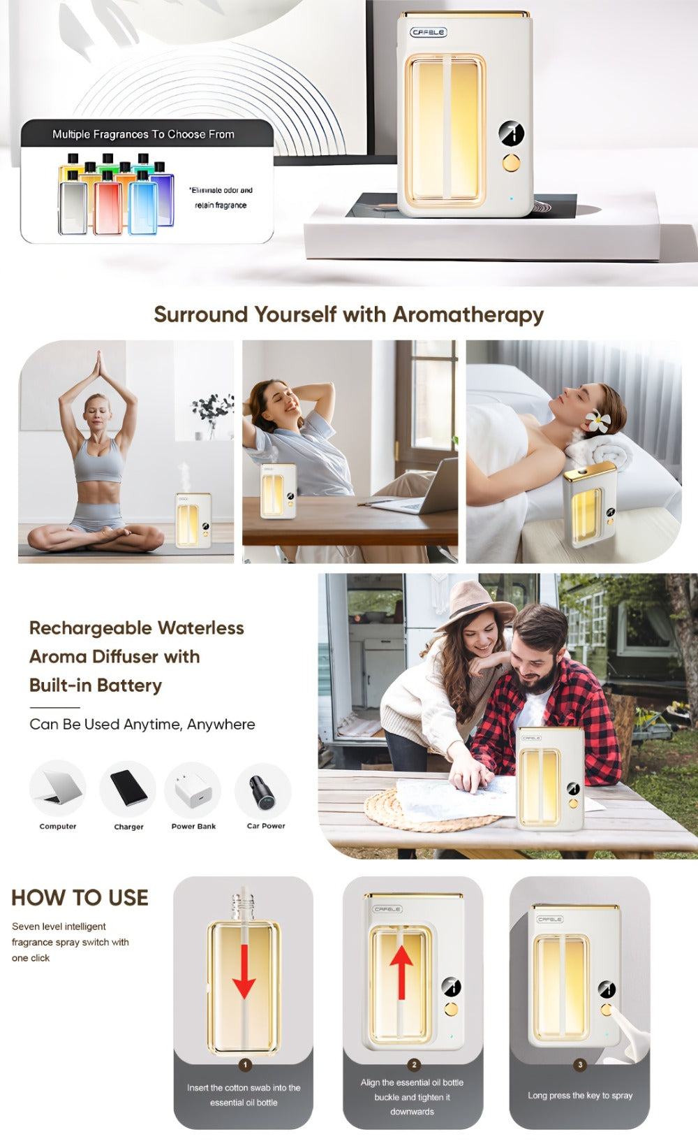 USB Aroma Diffuser with Seven Mist Levels, Front-Window Color Light and One Shangri-La or Encounter Oil Bottle