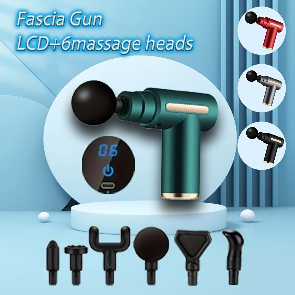 Compact Massage Gun with Digital Control Display, Multiple Pictured Heads and Four Color Options