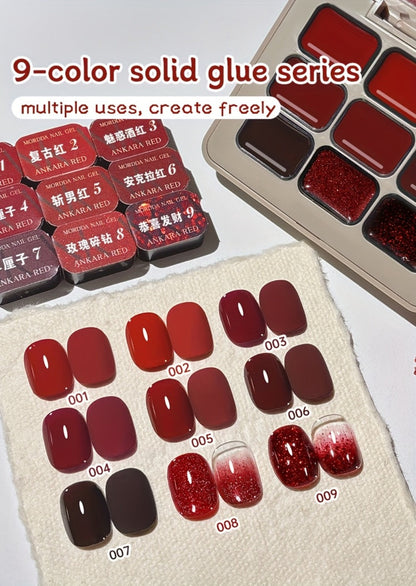 Gradient Gel Nail Polish Set 9pcs Ancola Red Collection – High Saturation Solid Gel, Shiny Gloss Finish, LED Curable Multifunctional Nail Gel | Spring Summer Ombre DIY Manicure Kit for Women