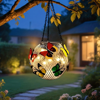 Solar Outdoor Lights 2-Pack Metal Butterfly Hanging Lanterns in Warm White or Multicolor for Porch Decor