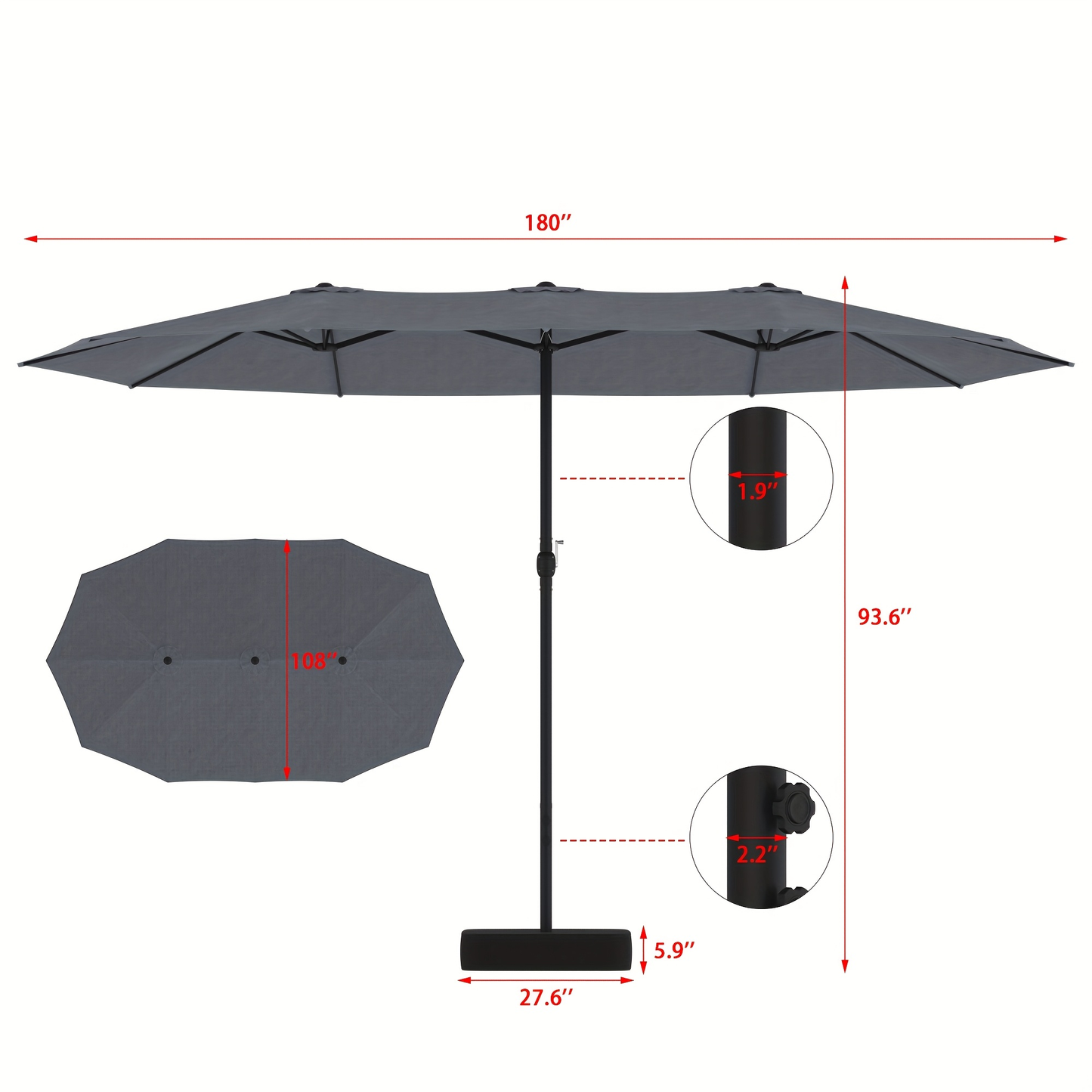 Large Patio Umbrella 15FT Double-Sided Rectangular with LED & Base