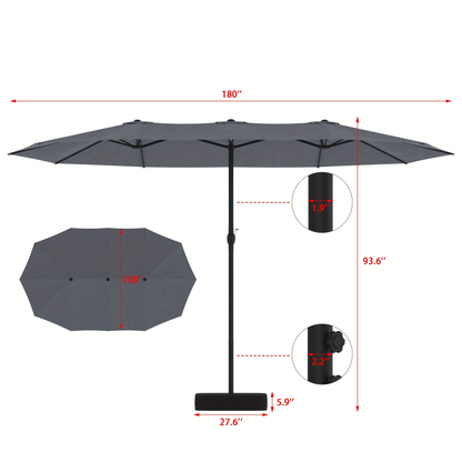 Large Patio Umbrella 15FT Double-Sided Rectangular with LED & Base